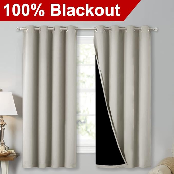 NICETOWN Natural 100% Blackout Lined Curtains, 2 Thick Layers Completely - Image 2