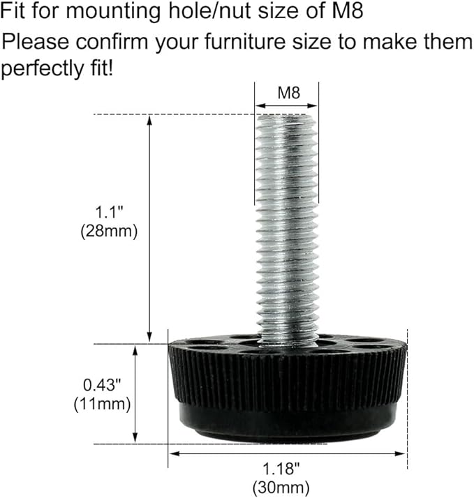 uxcell M8 x 28 x 30mm Furniture Glide Leveling Feet Adjustable Leveler Floor - Image 2