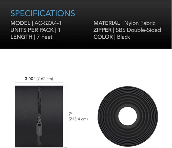 AC Infinity Peel and Stick Zipper 1-Pack, 7 ft. x 3 in. Heavy Duty Dust Barrier - Image 5