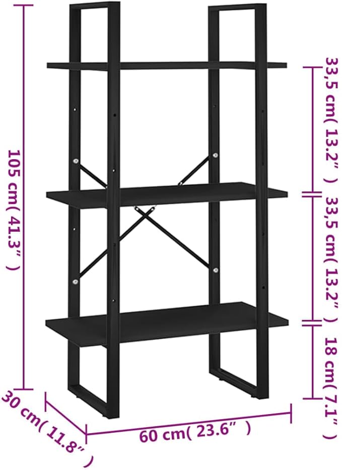 Black Metal Storage Shelf 11.8 x 23.6 x 41.3 in Matte Engineered Wood Bookcase - Image 2
