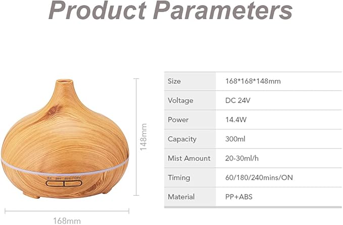 Wood Grain Aroma Diffuser 300 ml Light Yellow, Essential Oils, Ultrasonic Cool - Image 8