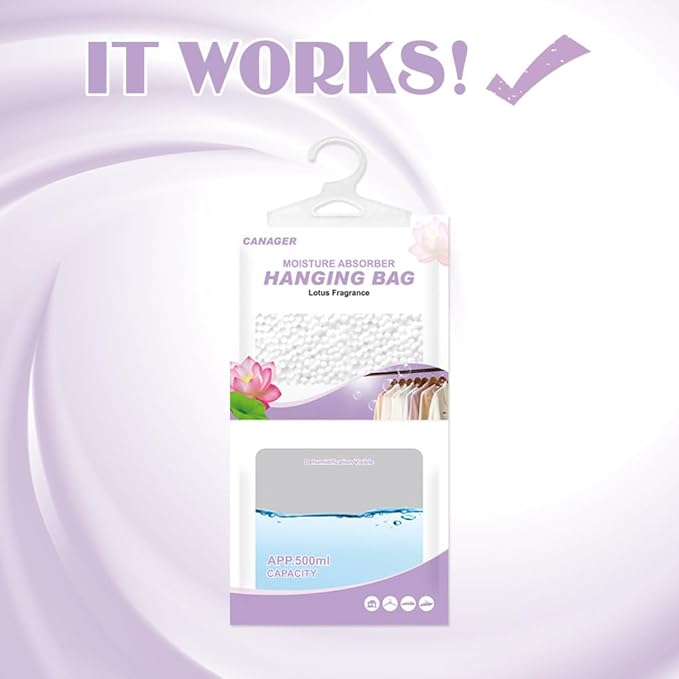 CANAGER Hanging Moisture Absorber, Lotus Fragrance Moistureproof Hanging Bag - Image 4