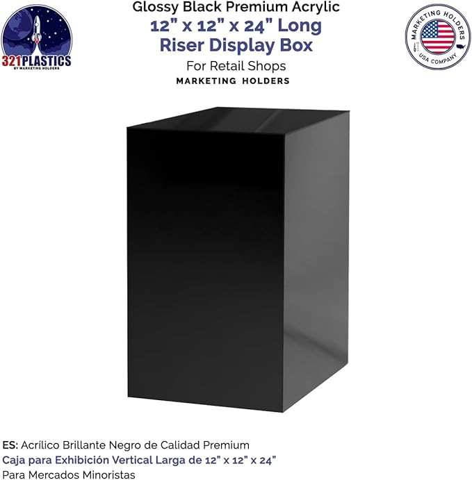 12" x 12" x 24" Acrylic Cube / Display 5 Sided Box Black - Image 7