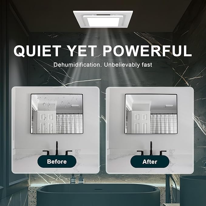 Bathroom Exhaust Fan with Light, 12 INCH, Upgraded Quiet Square Vent Fans with - Image 6