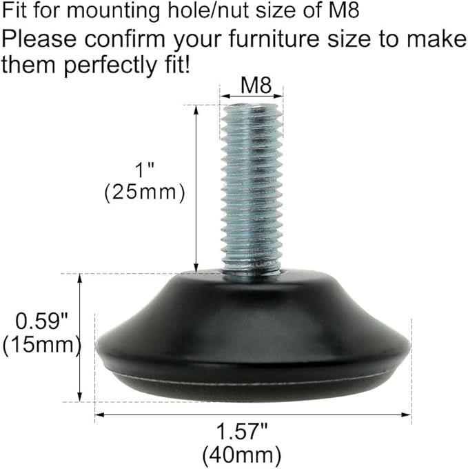 uxcell M8 x 25 x 40mm Screw on Furniture Glide Leveling Feet Floor Protector - Image 2