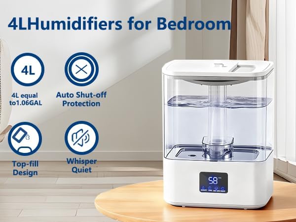 KZF 4L Top Fill Humidifiers for Bedroom & 60H Runtime - Image 2
