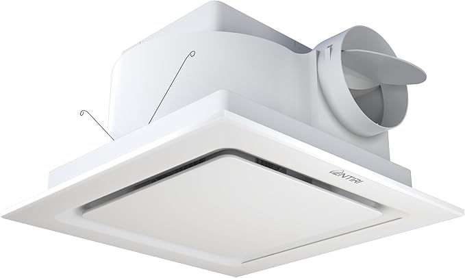 Bathroom Exhaust Fan, 12 INCH, Upgraded Quiet Square Vent Fans, 141 CFM by VENTIRIBathroomExhaustFan