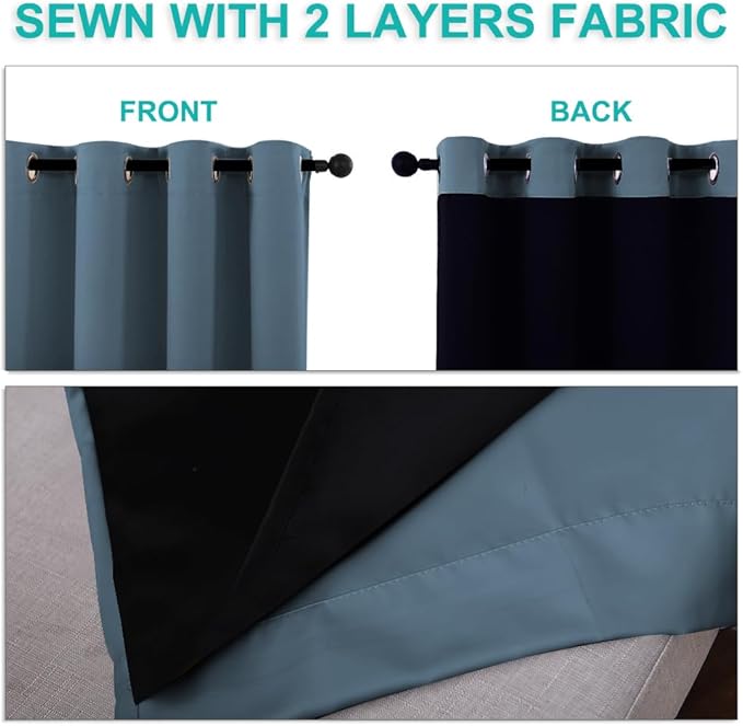NICETOWN 100% Blackout Curtains 54" Long, Smoky Blue, 1 Pair, Double-Deck - Image 5