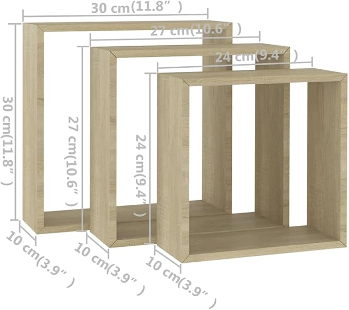vidaXL Set of 3 Sonoma Oak Wall Cube Shelves - Image 10