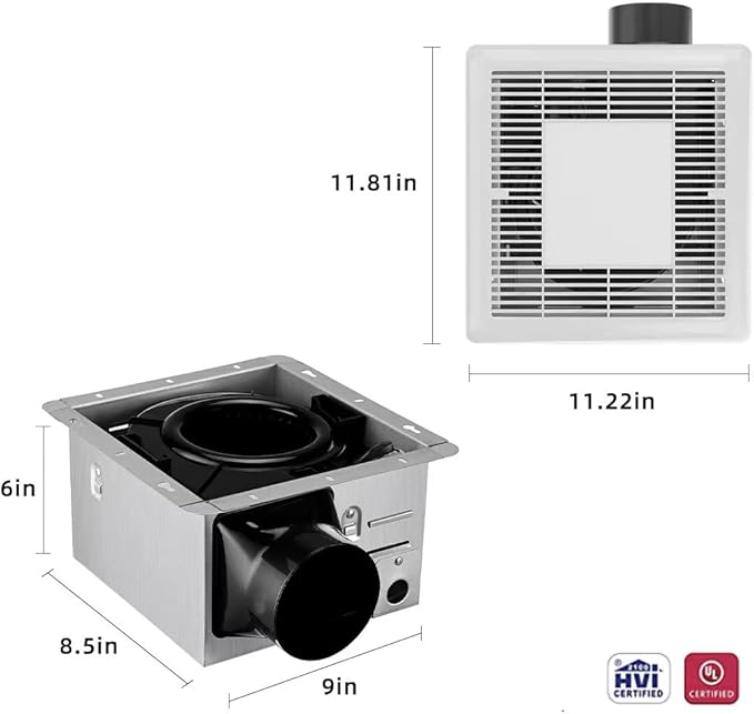 Tech Drive Bathroom Fan with Light 110 CFM, 1.2Sone No Attic access Needed - Image 7