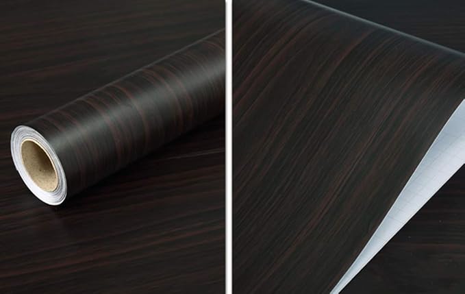 Teemall Black Brown Wood Grain Contact Paper Self Adhesive Shelf Liner Dresser - Image 2