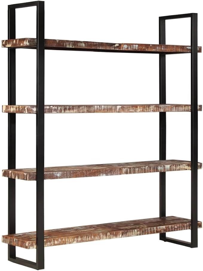 4-Tier Industrial Bookshelf 70.9 Inch Tall Solid Reclaimed Wood Storage Shelf - Image 4