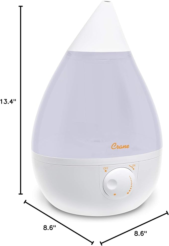 Crane White Drop Ultrasonic Cool Mist Teardrop Humidifier, 1 Gallon Tank - Image 9