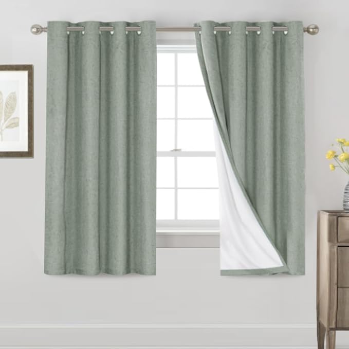 PrinceDeco Linen Texture Curtains 100% Blackout Curtains 64 inch Long 2 Panels by PrinceDeco