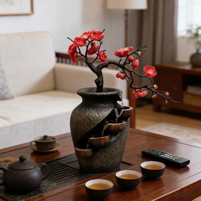 16" Flower Ornament Vase Decorative Bonsai Mini Tabletop Waterfall Fountain - Image 5