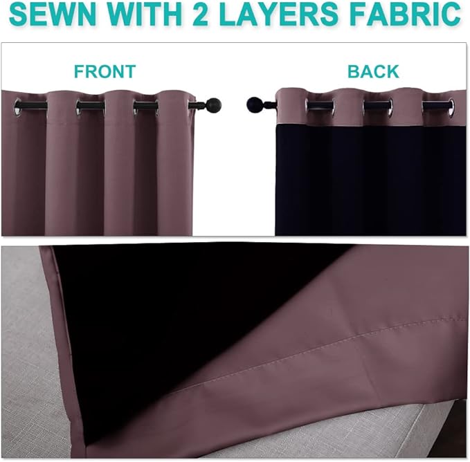 NICETOWN Dry Rose Blackout Curtains 80 inches Long, Full Light Blocking Drapes - Image 5
