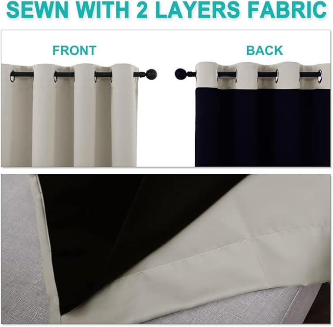 NICETOWN Natural 100% Blackout Lined Curtains, 1 Pair, 2 Thick Layers Narrow - Image 5
