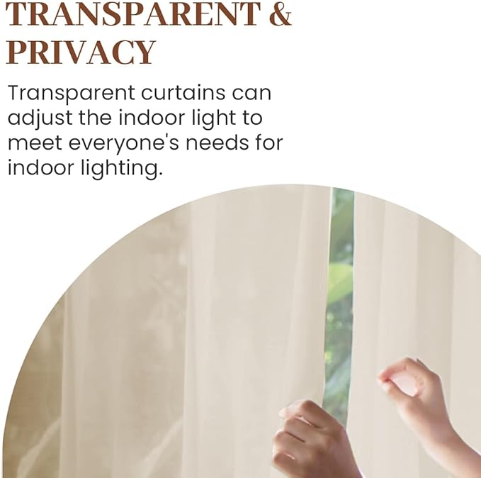 Dreaming Casa Solid Sheer Curtains 96 Inches Long Taupe Rod Pocket Voile - Image 4