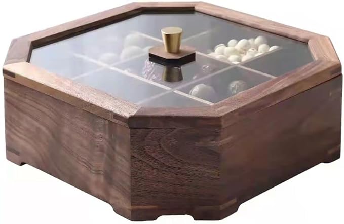 Show Box 9 Compartments Snack Storage Box Container Solid Black Walnut Wood by Unknown