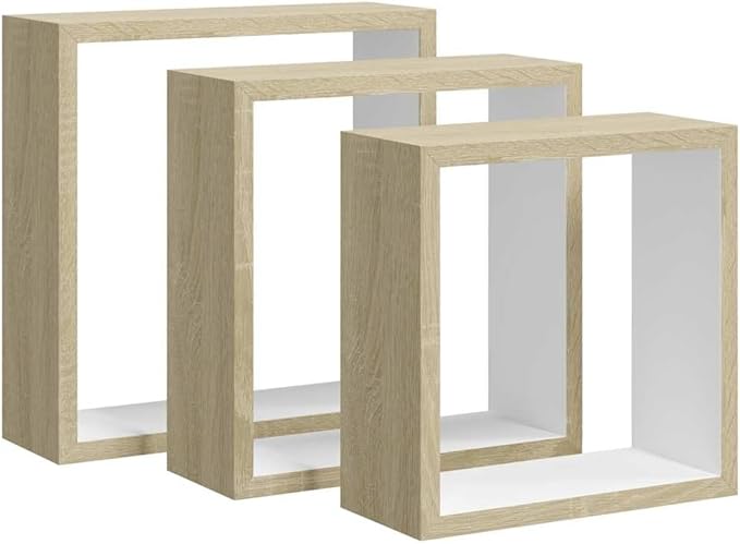 vidaXL 3 pcs Wall Cube Shelves in White and Sonoma Oak by vidaXL