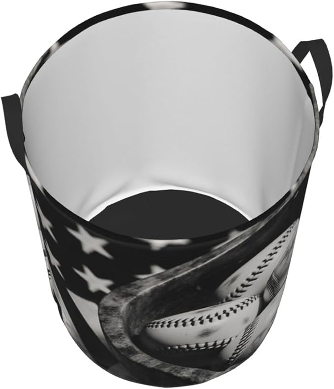 Vintage Baseballs Retro Flag Display Design Round Laundry Hamper Bag - Image 3