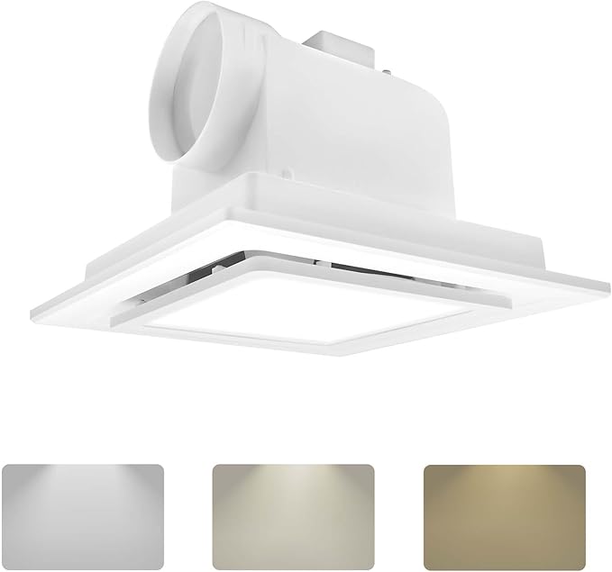 Bathroom Exhaust Fan with Light, 11.8 in Panel, 12W Square LED, 141 CFM by POWERENG