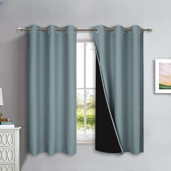 NICETOWN 100% Blackout Lined Curtains, Stormy Sea, 1 Pair, 2 Thick Layers by NICETOWN