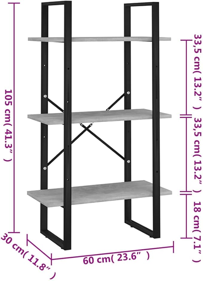 Grey 3-Tier Industrial Storage Shelf 11.8x23.6x41.3 in Matte Engineered Wood & - Image 2