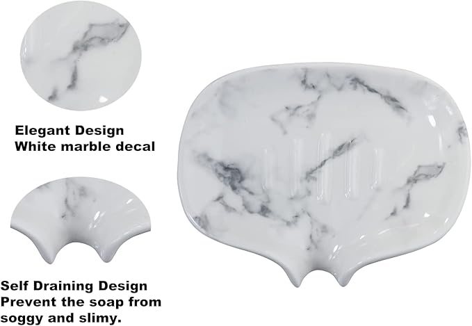 Ceramic Marble Texture Soap Dish, Self Draining Slot, Portable - Image 2