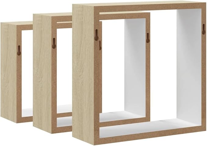 vidaXL 3 pcs Wall Cube Shelves in White and Sonoma Oak - Image 9