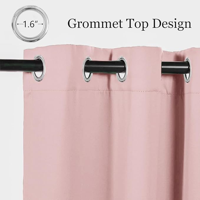 MYSKY HOME Pink Curtains for Living Room, 63 Inch Long Grommet Room Darkening - Image 2