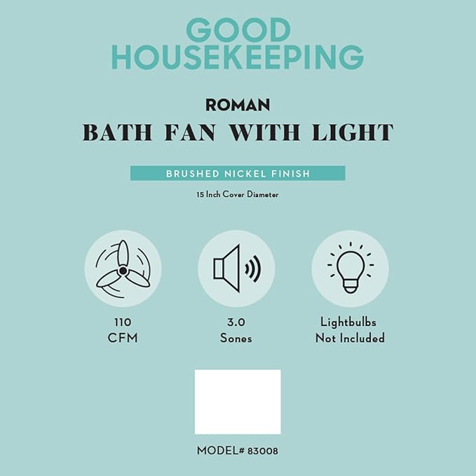 Good Housekeeping 83008 Roman Decorative 110 CFM 3.0 Sones Bathroom Ventilation - Image 3