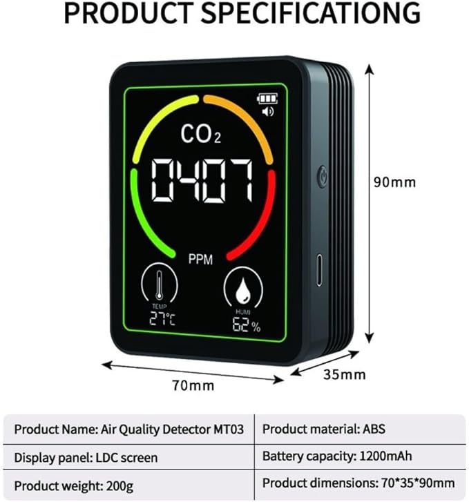 Air Quality Monitor Indoor-Portable Indoor Air Quality Meter, 3-in-1 Indoor Air - Image 2