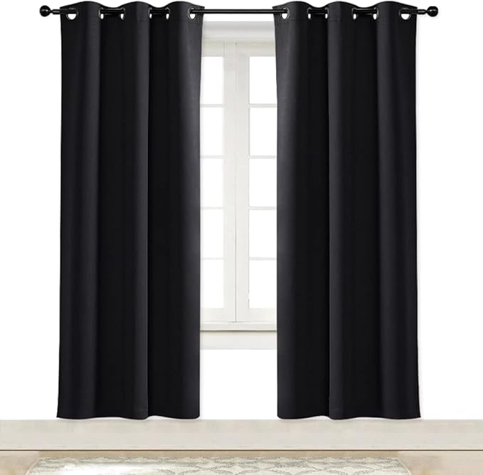 NICETOWN Black Out Curtain Panel Shade Black Solid Energy Efficient Eyelet Top by NICETOWN