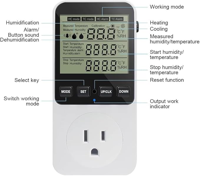 Humidity Controller Outlet 16A Direct Output Hygrometer Humidity Control Switch - Image 4