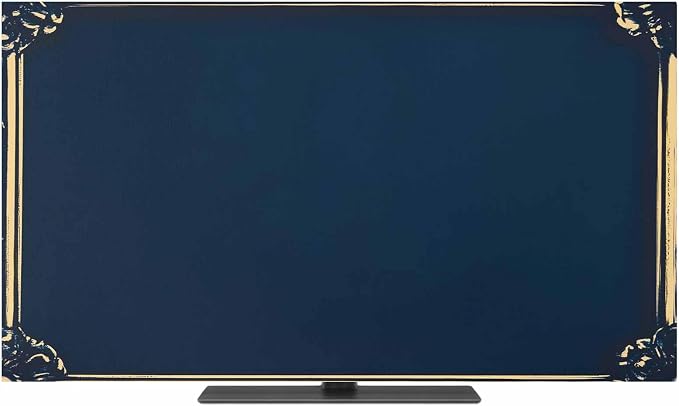 Navy Blue Retro Floral Border Indoor TV Cover, Elastic TV Screen Protector - Image 2