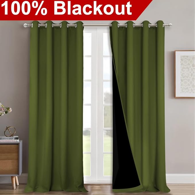NICETOWN 100% Blackout Blinds, Olive Green, Laundry Room Decor Window Treatment - Image 2