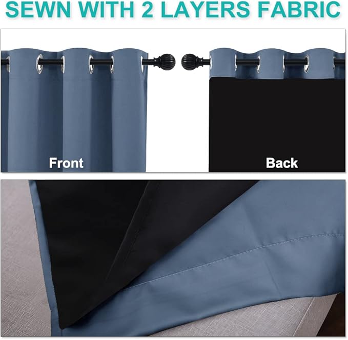 NICETOWN 100% Blackout Curtain Panel, Thermal Insulated Black Liner Curtain - Image 5