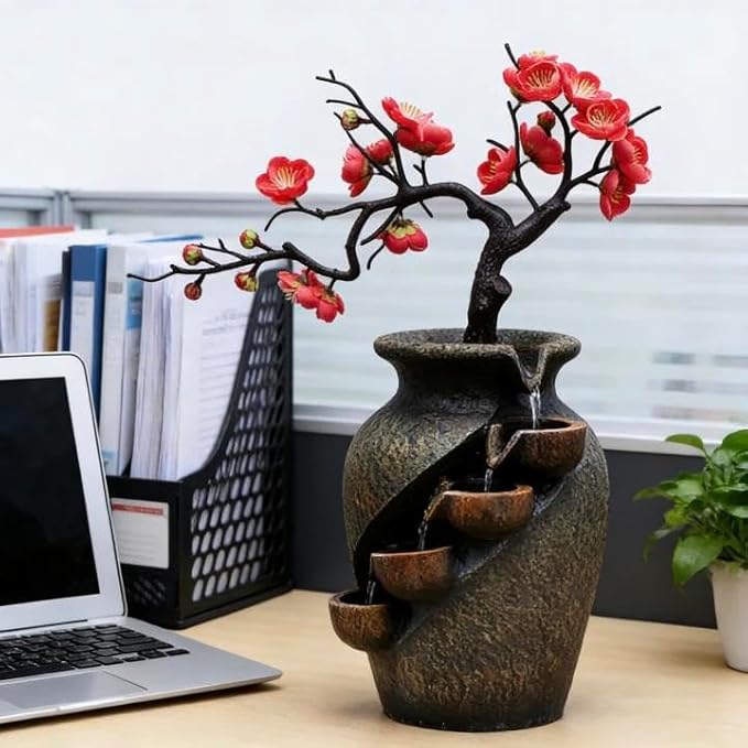 16" Flower Ornament Vase Decorative Bonsai Mini Tabletop Waterfall Fountain - Image 8