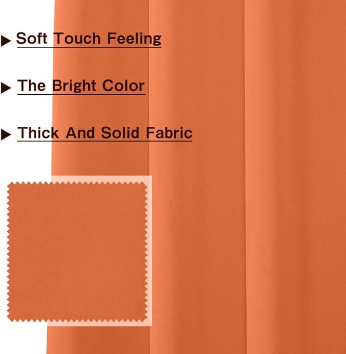 MYSKY HOME Orange Bedroom Curtains 63 Inch Long Blackout Curtains - Image 3