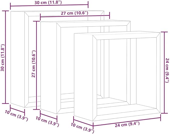 vidaXL Set of 3 Sonoma Oak Wall Cube Shelves - Image 3