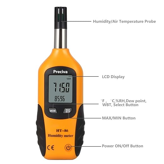 Preciva Digital Psychrometer Thermo-Hygrometer, LCD Mini Temperature and - Image 2
