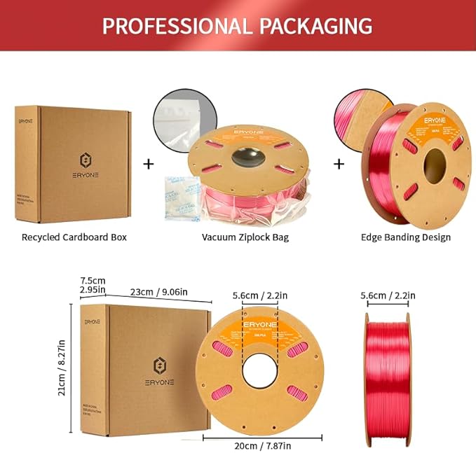 ERYONE Silk PLA Filament for 3D Printer, 1.75mm +/- 0.03mm, Silk Metallic - Image 6