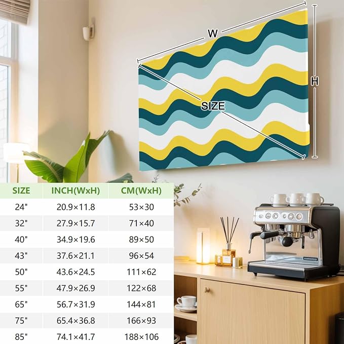 Ombre Yellow Turquoise Waves Indoor TV Cover, Elastic TV Screen Protector - Image 3