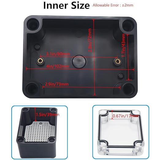 Junction Box, IP67 Waterproof ABS Black Project Box Clear Cover - Image 4