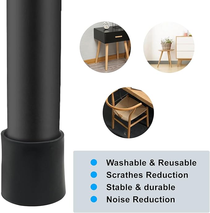 32Pcs Round Rubber Furniture Leg Caps, 1 Inch Black Table Chair Leg Tips Caps - Image 3