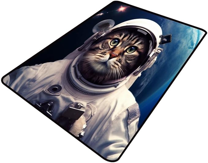 Rug, Space Kitten Pattern Printing Washable Area Rugs Fade Resistant, Flame by Snarena