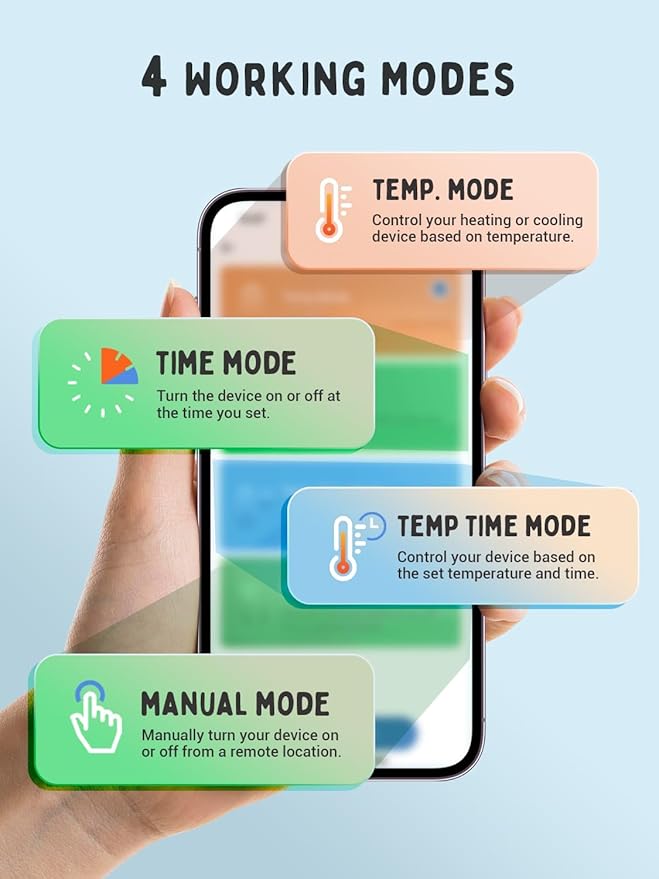 INKBIRD Plug in Thermostat WiFi 1800W 15A Heating Cooling Timer Countdown Mode - Image 3