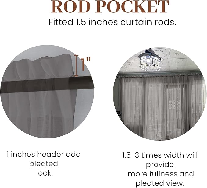 Dreaming Casa Solid Sheer Curtains 84 Inches Long Grey Rod Pocket Voile - Image 2