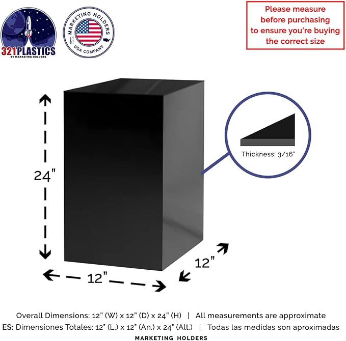12" x 12" x 24" Acrylic Cube / Display 5 Sided Box Black - Image 5